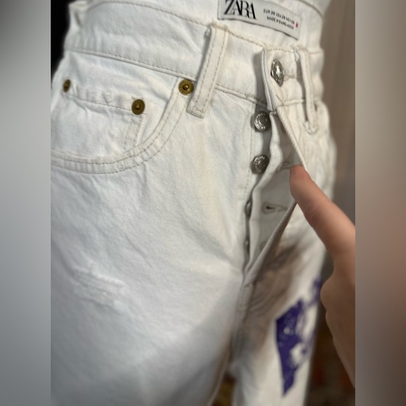 NWT Zara White Denim Synthetic Dreams Distressed Jeans - Picture 7 of 12